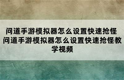 问道手游模拟器怎么设置快速抢怪 问道手游模拟器怎么设置快速抢怪教学视频